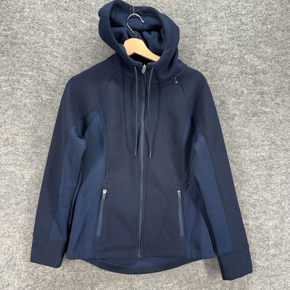 Swiss Tech Jacket Women S Small Blue Full Zip Hooded Fleece Long Sleeve Pockets